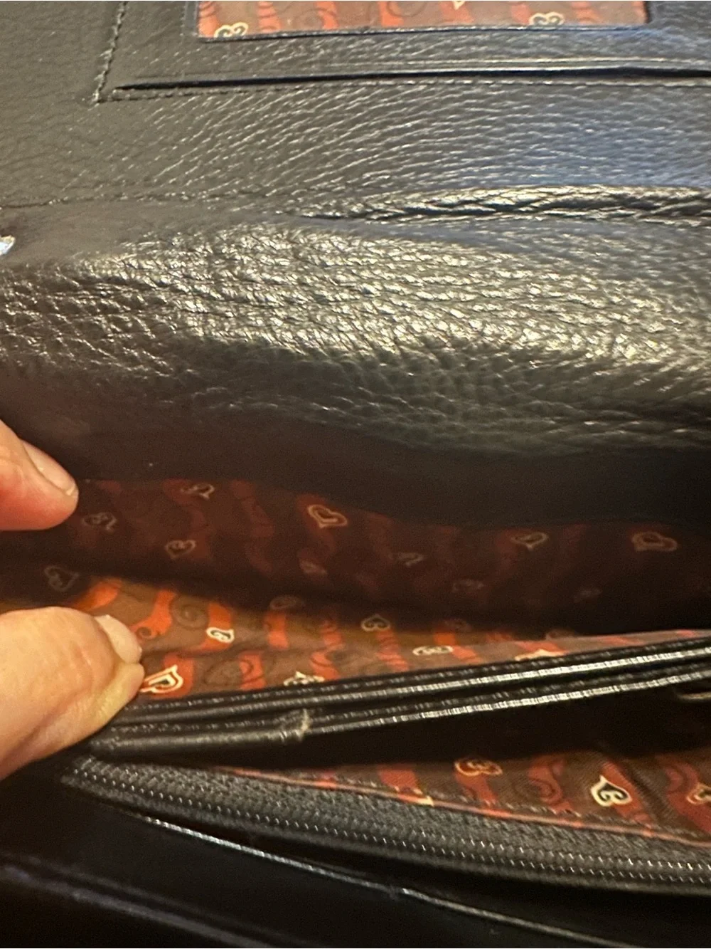 BRIGHTON Black Croc-Embossed Leather Top-Handle Bag Compartments GALORE